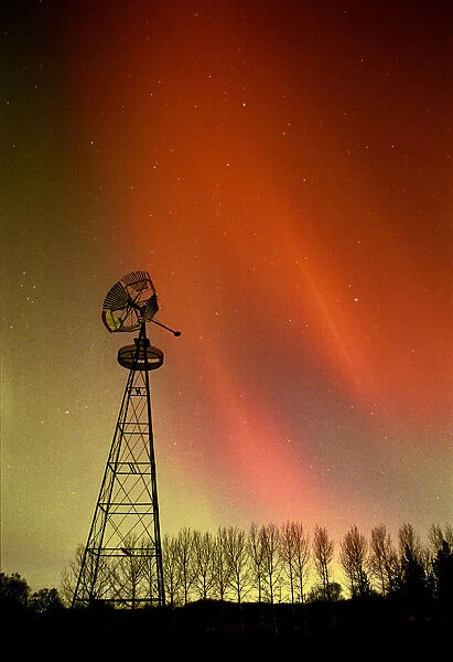Northern Lights And Windmill
