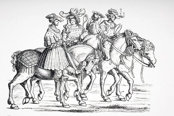 Officers Of The Table And Of The Chamber Of The Imperial Court Of Maximilian I. From Left Cup Bearer, Cook, Barber And Tailor. 19Th Century Reproduction Of Engraving From 1512 In Triomphe De Maximilian I Based On Drawings By Albert Durer