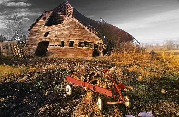 Old Barn With Red Wagon