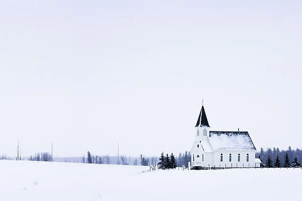 Old Fashioned Steeple Church In Winter