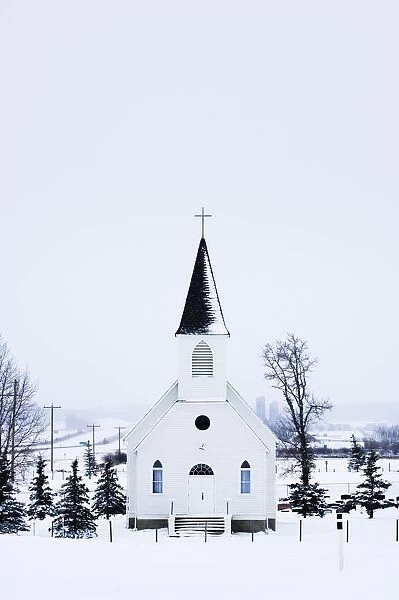 Old Fashioned Steeple Church In Winter