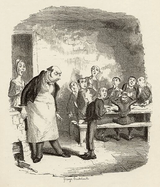 Oliver Asking For More. From The Book The Adventures Of Oliver Twist By Charles Dickens, With Illustrations By G. Cruikshank. Published By Chapman And Hall, London 1901