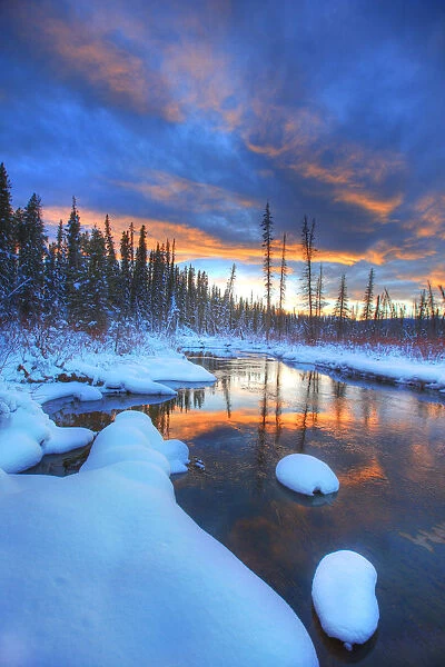 Orange Clouds At Sunset And Little Hazel Creek, Yukon