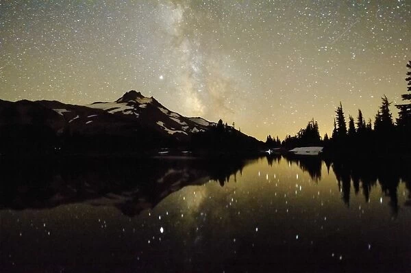 Oregon, United States Of America; Milky Way Over Mt. Jefferson Reflected In Russell Lake