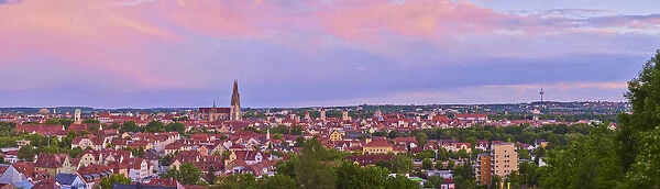 Outlook over city Regensburg from Dreifaltigkeitsberg, Bavaria, Germany