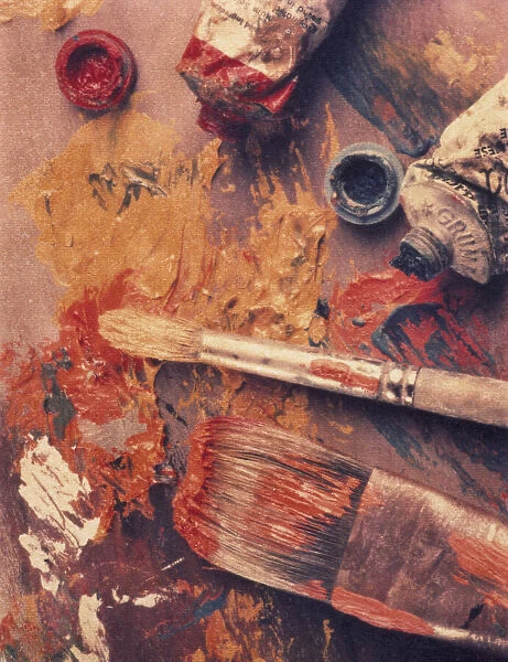 Paintbrushes and Paint on Palette