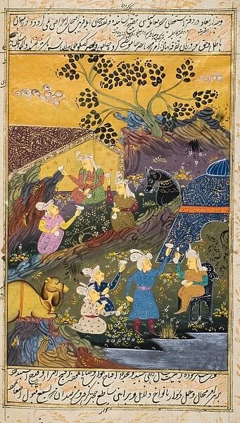 Painting From 17Th Century Persian Manuscript Drinking Party Outdoors By River Or Lake