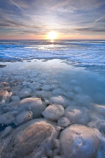 Pancake Ice And Ball Ice On Lake Winnipeg During Spring Thaw, Grand Beach Provincial Park, Manitoba