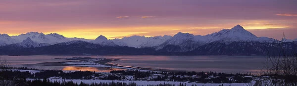 Panorama Of Homer & Homer Spit @ Sunrise W  /  Kenai Mountains Kenai Peninsula Alaska Winter Composite