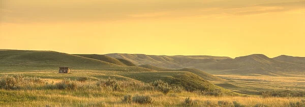 Panoramic Of Old Homestead In Grasslands National Park At Sunset, Saskatchewan