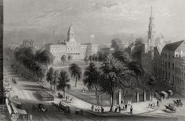 The Park And City Hall New York Usa From A 19Th Century Print Engraved Bys Lacey After W H Bartlett