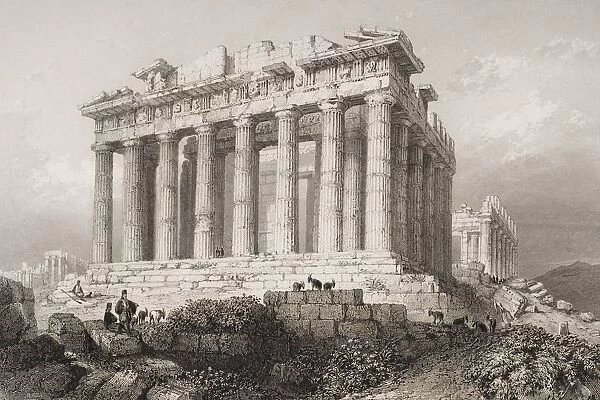 The Parthenon At Athens, Greece. Engraved By E. Challis After W. H. Bartlett