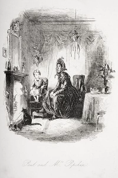 Paul And Mrs Pipchin Illustration From The Charles Dickens Novel Dombey And Son By H. K. Browne Known As Phiz