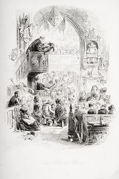 Our Pew At Church. Illustration From The Charles Dickens Novel David Copperfield By H. K. Browne Known As Phiz