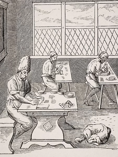 Pin And Needle Maker. 19Th Century Reproduction Of 16Th Century Woodcut By Jost Amman