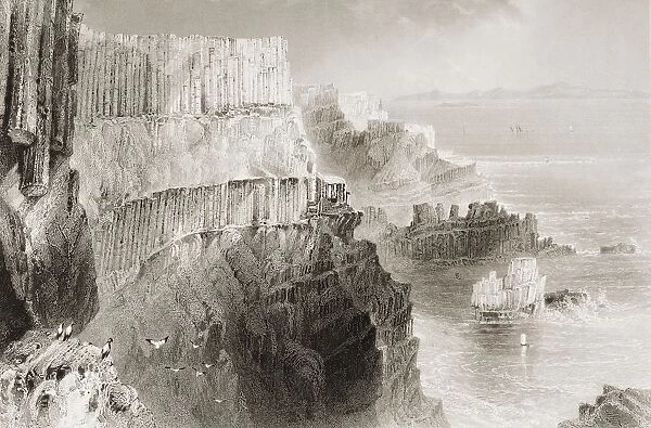 Plaiskin Cliff Near The Giants Causeway, County Antrim, Ireland. Drawn By W. H. Bartlett, Engraved By J. C. Bentley. From 'The Scenery And Antiquities Of Ireland'By N. P. Willis And J. Stirling Coyne. Illustrated From Drawings By W. H. Bartlett. Published London C. 1841