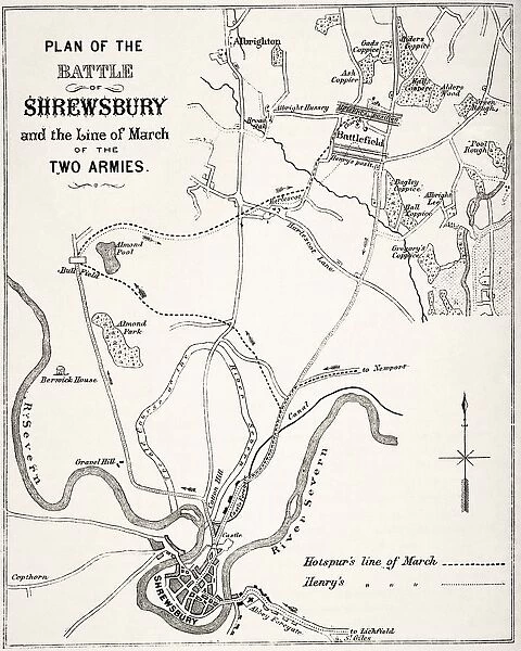 Plan Of The Battle Of Shrewsbury, Shropshire, England Fought July 21, 1403. From The National And Domestic History Of England By William Aubrey Published London Circa 1890