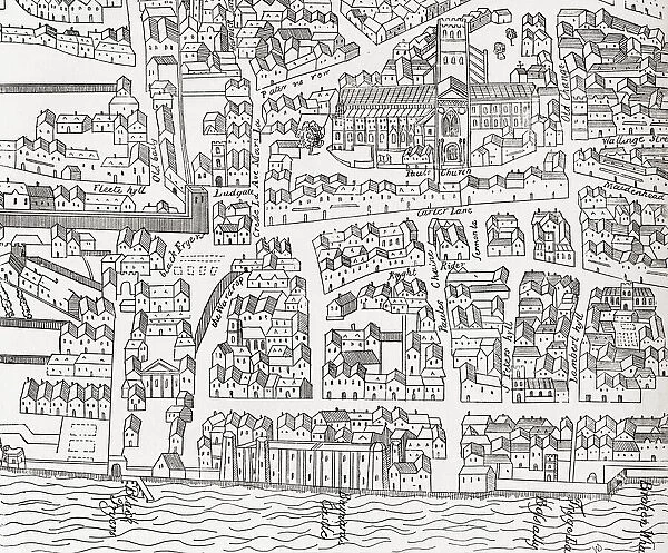 Plan of London around St. Pauls in 1563. After Ralph Agass map. From London Pictures, published 1890
