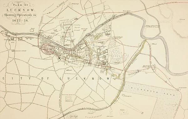 Plan Of Lucknow Showing Operations During The Siege And Indian Rebellion Of 1857 - 1858. From The Age We Live In, A History Of The Nineteenth Century