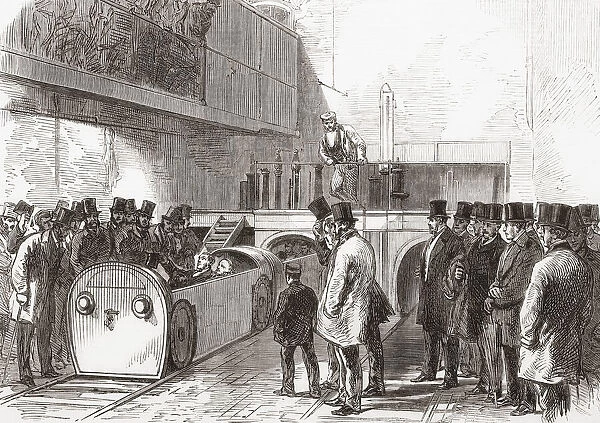 The Pneumatic Despatch Tube, the Holborn end of the Euston to Holborn line on the day of its opening. This was an underground railway system for the carrying of mail, parcels and light freight between locations in London, operated by the The London Pneumatic Despatch Company, aka The London Pneumatic Dispatch Company. From The Illustrated London News, published 1865