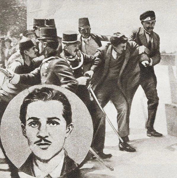 The Police Arresting Gavrilo Princip, 1894 -1918. Bosnian Serb Who Assassinated Archduke Franz Ferdinand Of Austria And His Wife, Sophie, Duchess Of Hohenberg, In Sarajevo On 28 June 1914. From The Story Of 25 Eventful Years In Pictures, Published 1935