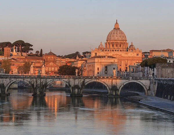 Ponte Sant Angelo and St. Peters Basilica, Rome, Italy