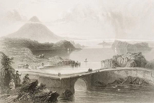 Pontoon Bridge, Lough Conn, Ireland. Drawn By W. H. Bartlett, Engraved By H. Adlard. From 'The Scenery And Antiquities Of Ireland'By N. P. Willis And J. Stirling Coyne. Illustrated From Drawings By W. H. Bartlett. Published London C. 1841