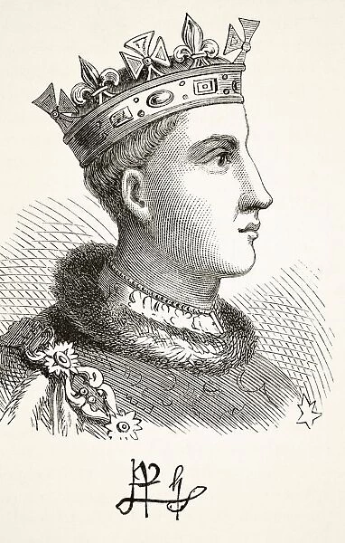 Portrait And Autograph Of King Henry V Of England 1387 To 1422. From The National And Domestic History Of England By William Aubrey Published London Circa 1890