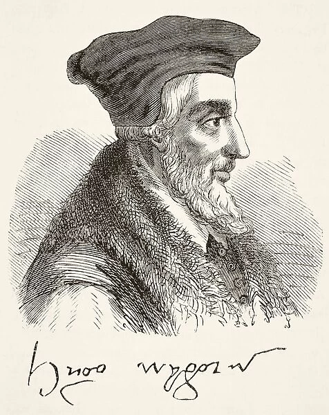 Portrait And Signature Of Bishop Hugh Latimer 1485 To 1555 English Preacher And Protestant Martyr. From The National And Domestic History Of England By William Aubrey Published London Circa 1890