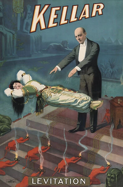 Poster from 1900 advertising American magician Harry Kellar, 1849 - 1922. The levitation illusion was one of his most popular