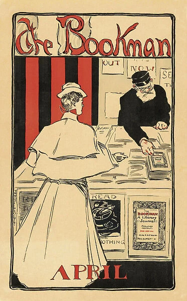 Poster for the April, 1896 issue of The Bookman. Drawn by J. M. Flagg. The Bookman, a literary journal, was established in 1895 by Dodd, Mead and Company in New York City and was sold to several different publishers throughout its life until it ceased publication in 1933