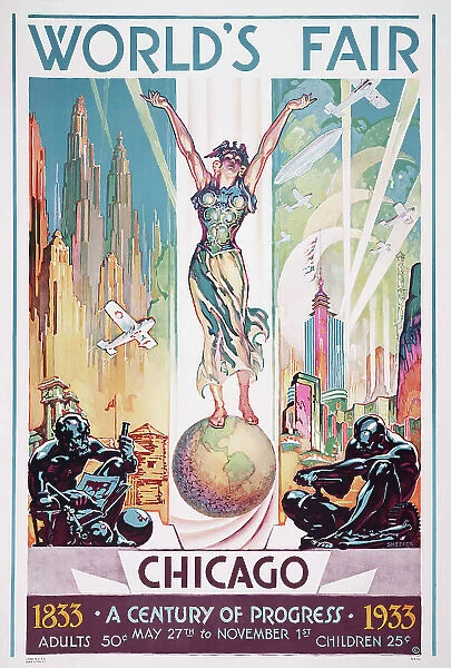 na. Poster for Chicago World Fair, 1933. Celebrating a century of progress