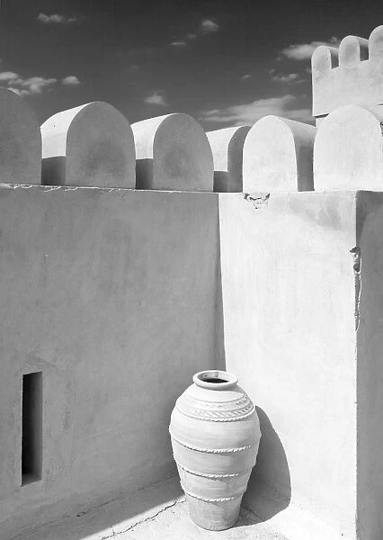 Pottery Urn Inside Crenellated Walls Of Nakhal Fort; Nakhal, Hajar, Oman