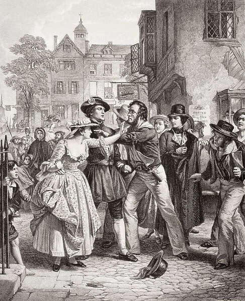 The Press Gang Seizing A Waterman On Tower Hill On The Morning Of His Marriage Day. Engraved By R Anderson After A. Johnston. From The Book 'Illustrations Of English And Scottish History'Volume Ii