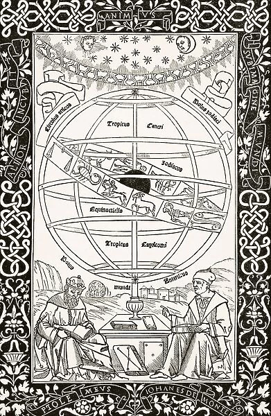 Ptolemys System Explained By Johannes MAOEller Von KAonigsberg (Right) 1436 To 1476 German Astronomer, Astrologer, Mathematician After Wood Engraving Of 1543 From Science And Literature In The Middle Ages By Paul Lacroix Published London 1878
