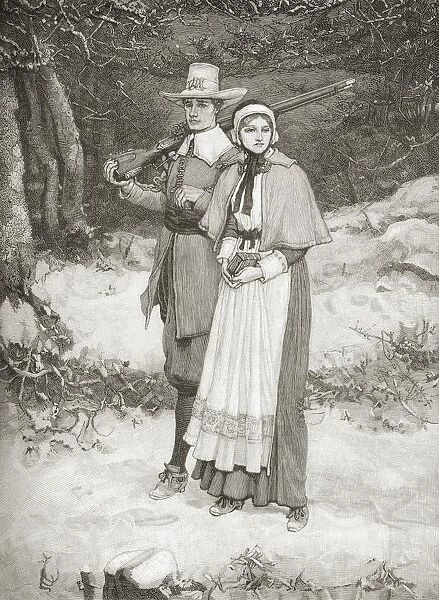 Puritans Going To Church. From The Book A Brief History Of The United States Published By A. S. Barnes And Company Circa 1885