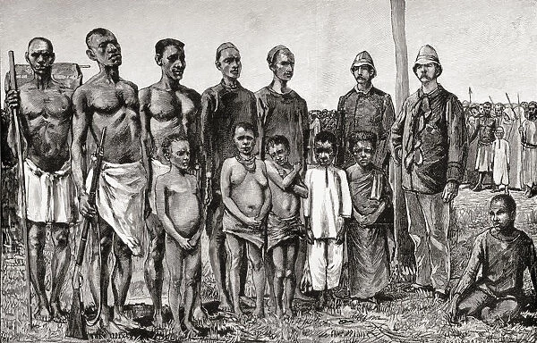 Pygmy Natives As Compared With English Officers, Sudanese And Zanzibaris During Sir Henry Morton Stanleys Emin Pasha Relief Expedition, In Africa In 1888. From In Darkest Africa By Henry M. Stanley Published 1890