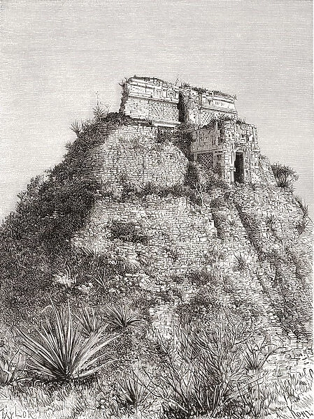 The Pyramid Of The Magician, Uxmal, Mexico, Aka The Pyramid Of The Dwarf, Casa El Adivino, And The Pyramid Of The Soothsayer, In The 19th Century Before Restoration. From Am