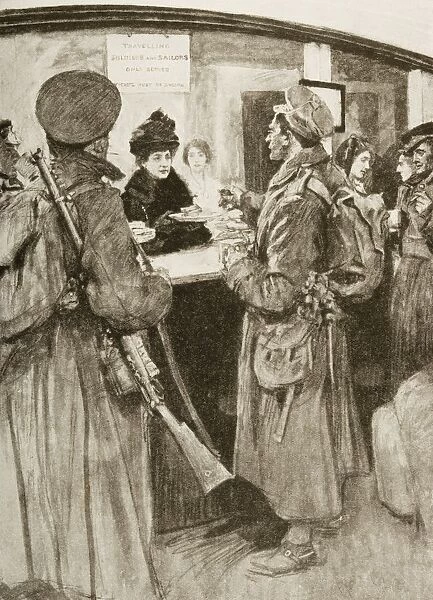 Queen Alexandra As A Christmas Fairy. Her Majesty Serving Soldiers At A Free Buffet In London 1915
