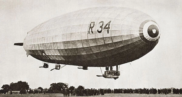 The R34, Rigid Airship, Landing At Pulham, Norfolk, England, July 13Th 1918, After Its First Return Atlantic Crossing. From The Story Of 25 Eventful Years In Pictures, Published 1935