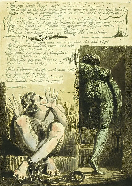 The red limb d Angel siez d in horror and torment... From Europe a Prophecy, first published in 1794. By English poet and artist William Blake, 1757 - 1827