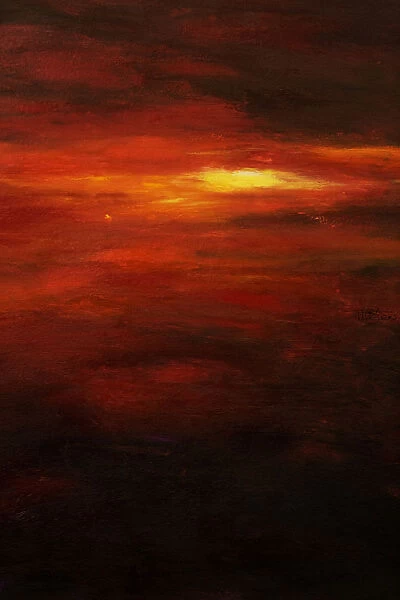 Red Sun, Abstract Of Setting Sun (Acrylic Painting)