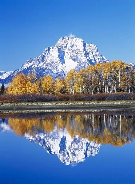 Reflection, Mount Moran, Snake River, Grand Teton National Park, Montana, Usa