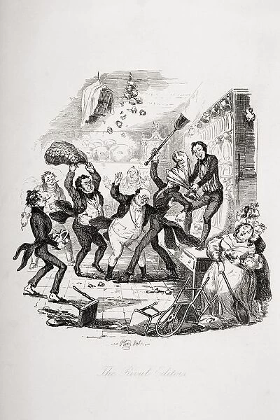 The Rival Editors. Illustration From The Charles Dickens Novel The Pickwick Papers By H. K. Browne Known As Phiz