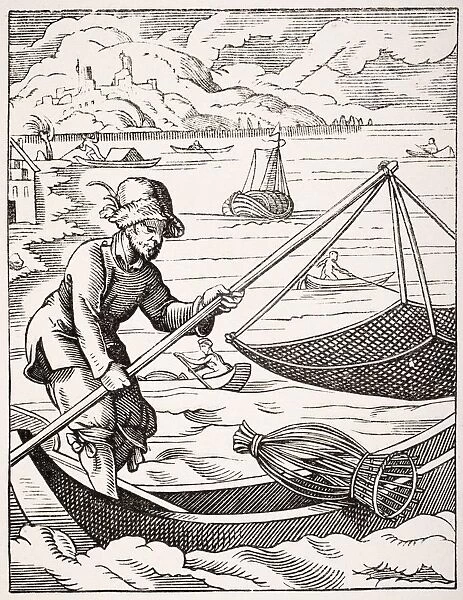 The River Fisherman. 19Th Century Copy Of Picture Designed And Engraved In 16Th Century By Jost Amman