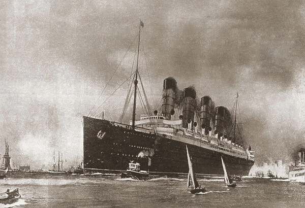 Rms Lusitania Cunard Line Ocean Liner, Later Torpedoed And Sunk By A German Submarine In 1915. From The Story Of Seventy Momentous Years, Published By Odhams Press 1937