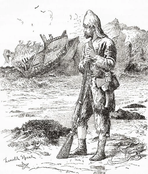 Robinson Crusoe On The Desert Island After Being Shipwrecked. From Adventures Of Robinson Crusoe, Published 1908