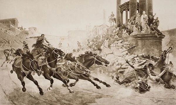 A Roman Chariot Race. From The Picture By U. Checa From The Book The Outline Of History By H. G. Wells Volume 1, Published 1920