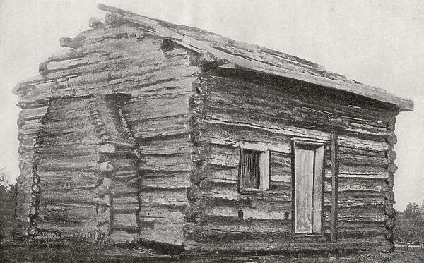 One Room, One Window, Dirt Floor Log Cabin At Sinking Spring Farm, Hardin County, Kentucky, America, Where Abraham Lincoln Was Born. Abraham Lincoln, 1809