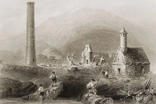 Round Tower, Glendalough, County Wicklow, Ireland. Drawn By W. H. Bartlett, Engraved By J. C. Bentley. From 'The Scenery And Antiquities Of Ireland'By N. P. Willis And J. Stirling Coyne. Illustrated From Drawings By W. H. Bartlett. Published London C. 1841
